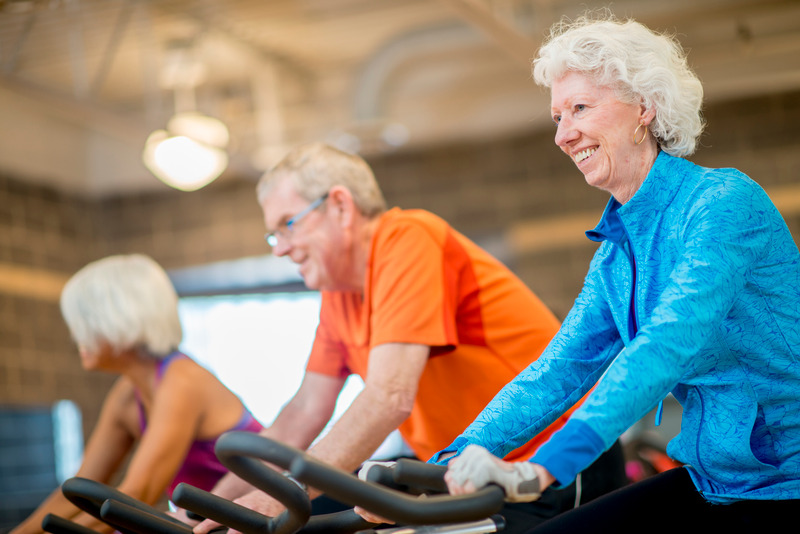 Older people in spinning classes