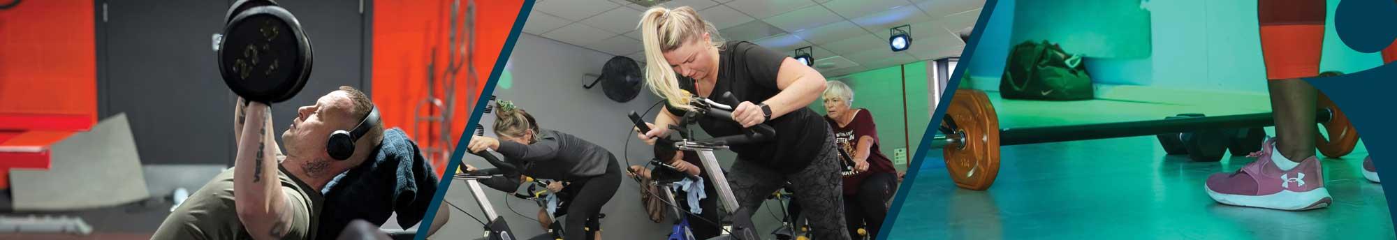 Memberships banner showing people working out in the gym
