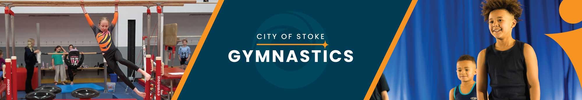 Gymnastics banner showing people doing gymnastics