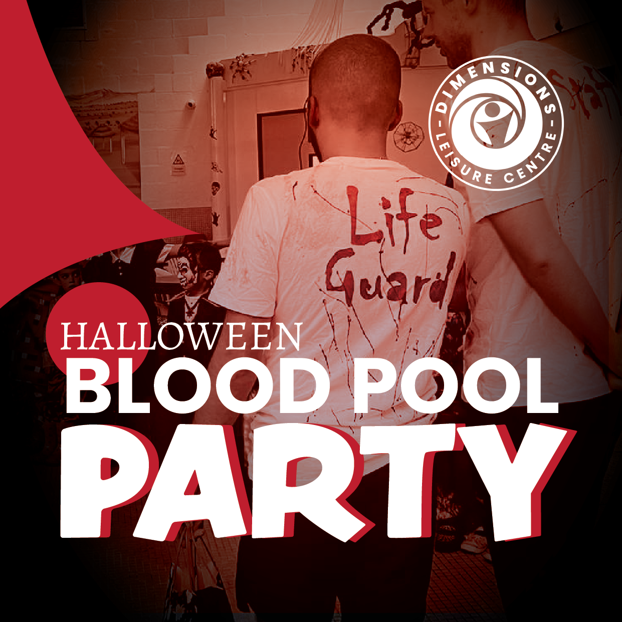 Spooky Halloween graphic advertising Dimensions Blood Pool Party