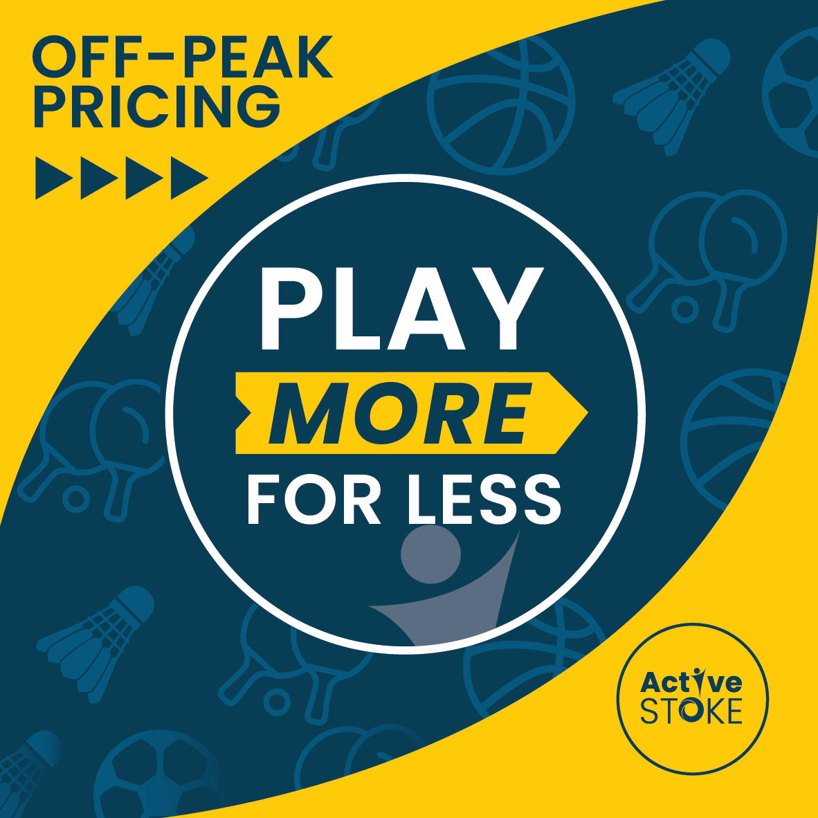 Text reads: Play more for less, off-peak pricing