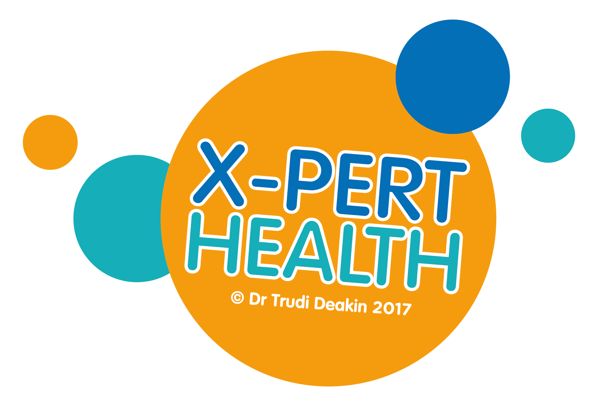 xpert health over orange and blue bubbles logo